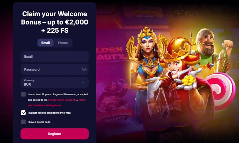 NV Casino registratieformulier en welkomstbonus promotieaanbieding
